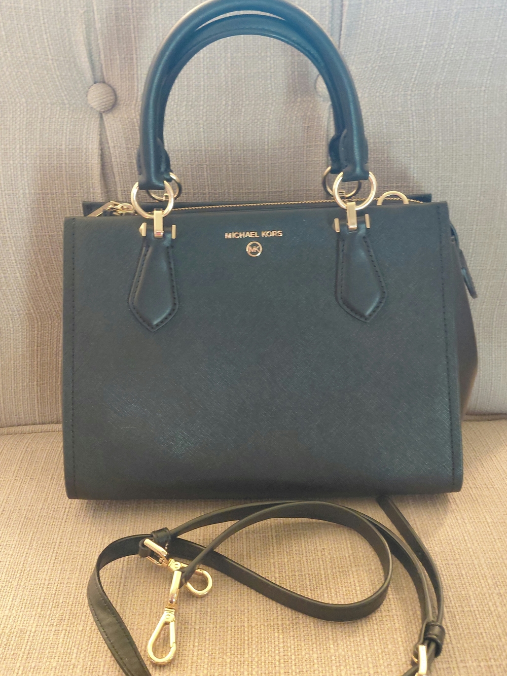 Michael Kors Black Saffiano Satchel with Gold Hardware